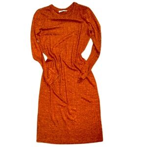 Zara Lefties Long sleeve midi knit dark orange and brown dress Medium